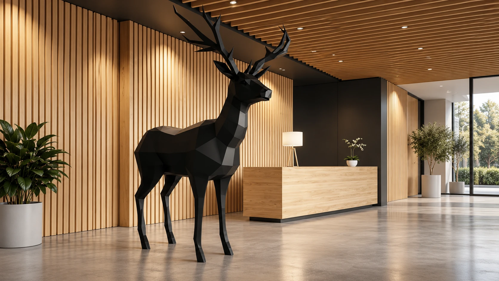 The finished reindeer in the client's space